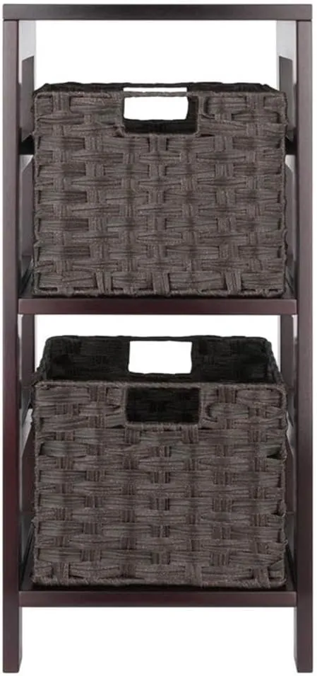 Winsome Leo 2-Tier Storage Shelf with 2 Foldable Woven Baskets, for Living Room, Home Office, Bedroom, Espresso