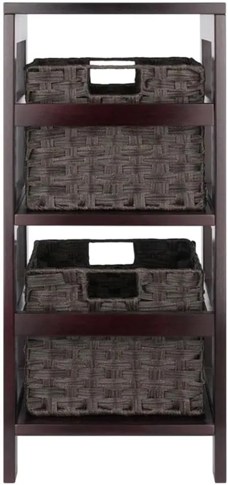Winsome Leo 2-Tier Storage Shelf with 2 Foldable Woven Baskets, for Living Room, Home Office, Bedroom, Espresso