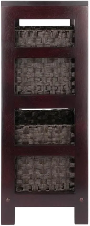 Winsome Leo 2-Tier Storage Shelf with 2 Foldable Woven Baskets, for Living Room, Home Office, Bedroom, Espresso