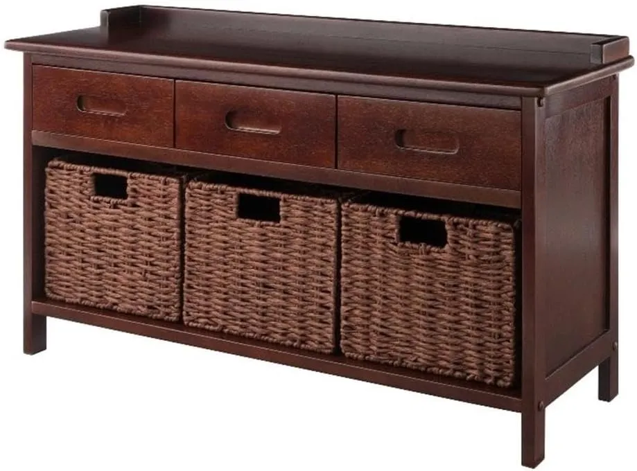 Winsome Wood Adriana 4-Pc Storage Bench with 3 Foldable Woven Baskets - Walnut