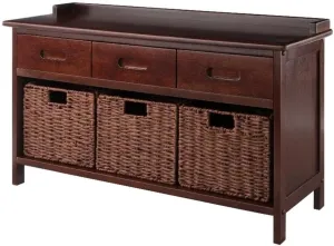 Winsome Wood Adriana 4-Pc Storage Bench with 3 Foldable Woven Baskets - Walnut