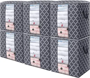 WISELIFE Storage Bags [6 Pack/100L] Large Blanket Clothes Organization and Storage Containers for Comforters,Bedding, Foldable Organizer with Reinforced Handle, Clear Window, Sturdy Zippers,Gray
