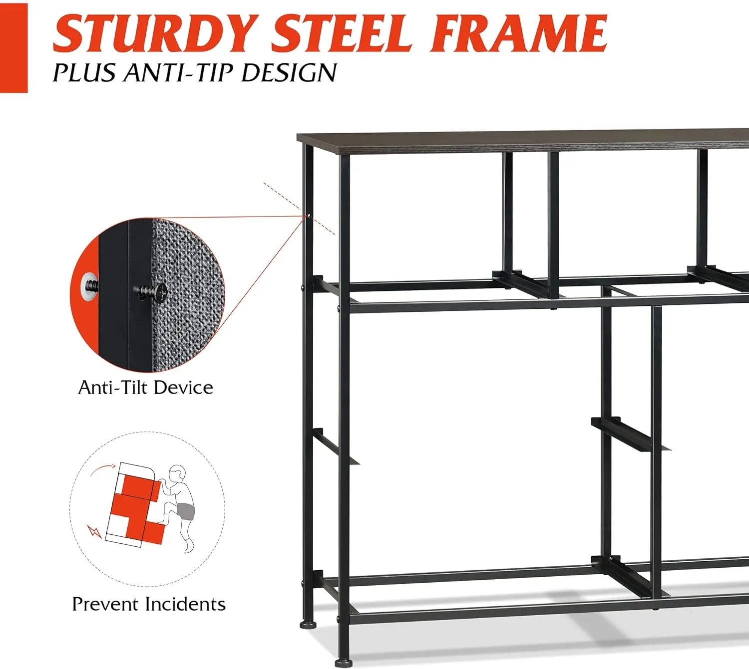 WLIVE 7 Drawer Dresser TV Stand, Entertainment Center, Media Console Table with Metal Frame and Wood Top for TV up to 45 inch, Chest of Drawers for Bedroom, Living Room, Dark Grey
