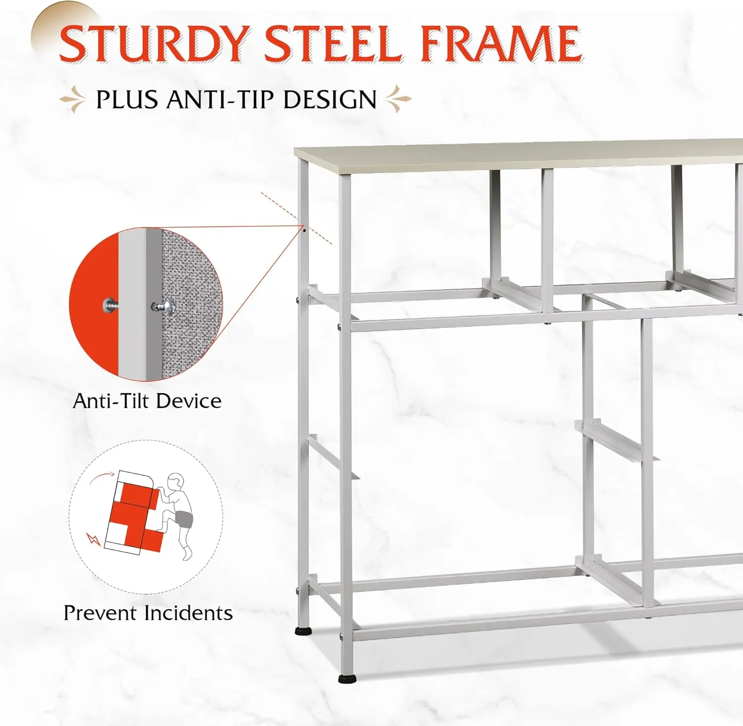 WLIVE 7 Drawer Dresser TV Stand, Entertainment Center, Media Console Table with Metal Frame and Wood Top for TV up to 45 inch, Chest of Drawers for Bedroom, Living Room, Light Grey