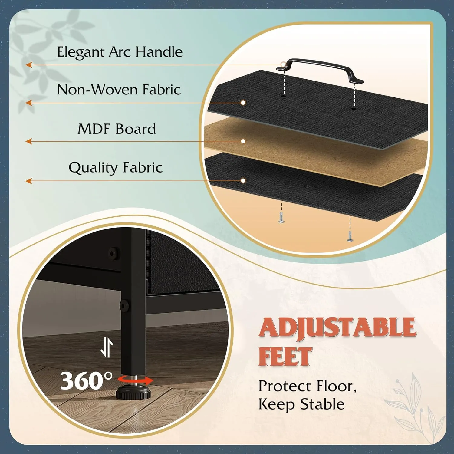 WLIVE Black Dresser for Bedroom, Wide Fabric 6 Drawer Dresser TV Stand for 60" TV, Large Storage Tower Unit with Fabric Bins, Chest of Drawers for Living Room, Closet, Hallway