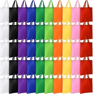 Woanger 100 Pieces Bulk Tote Bags Reusable Shopping Canvas Bags 15'' x 16'' Non Woven Fabric Grocery Pounch with Handles Cloth Fabric Reusable Totes Birthday Party Home Travel, 10 Colors