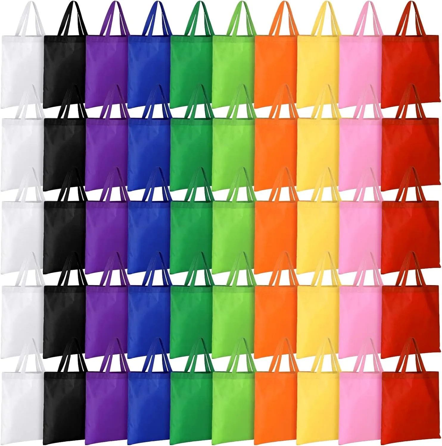 Woanger 100 Pieces Bulk Tote Bags Reusable Shopping Canvas Bags 15'' x 16'' Non Woven Fabric Grocery Pounch with Handles Cloth Fabric Reusable Totes Birthday Party Home Travel, 10 Colors