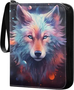 Wolf Paint Card Binder 4 Pocket Trading Card Binder Portable Cards Collection Book with Zipper