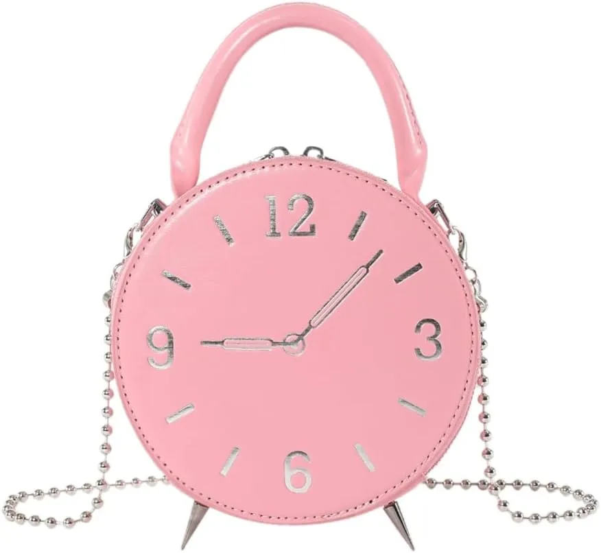 Women Chain Strap Shoulder Bag Small Round Bag Clock Shape Handbag Crossbody Bag