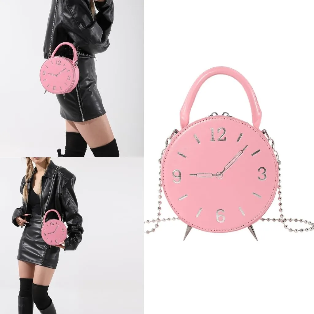 Women Chain Strap Shoulder Bag Small Round Bag Clock Shape Handbag Crossbody Bag