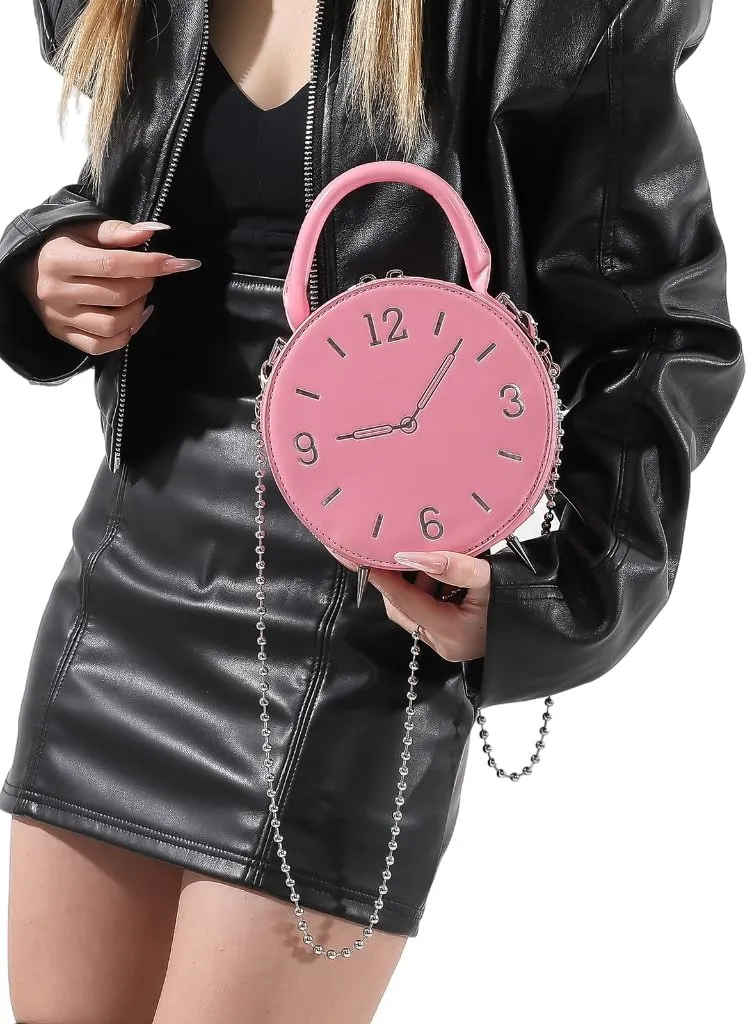 Women Chain Strap Shoulder Bag Small Round Bag Clock Shape Handbag Crossbody Bag