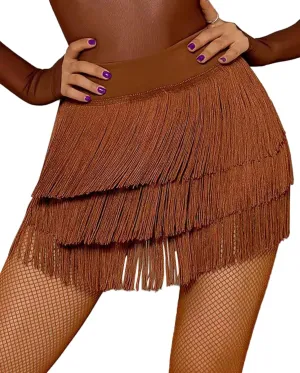 Women Fringe Dance Skirt Latin Salsa Tango Ballroom Skirts Sexy Fringe Wrap Skirt Mini Shorts
