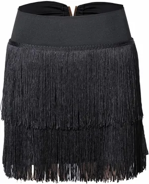 Women Latin Dance Skirt Double-Layer Encryption Irregular Tassel Skirt National Standard Dance Professional Training Skirt