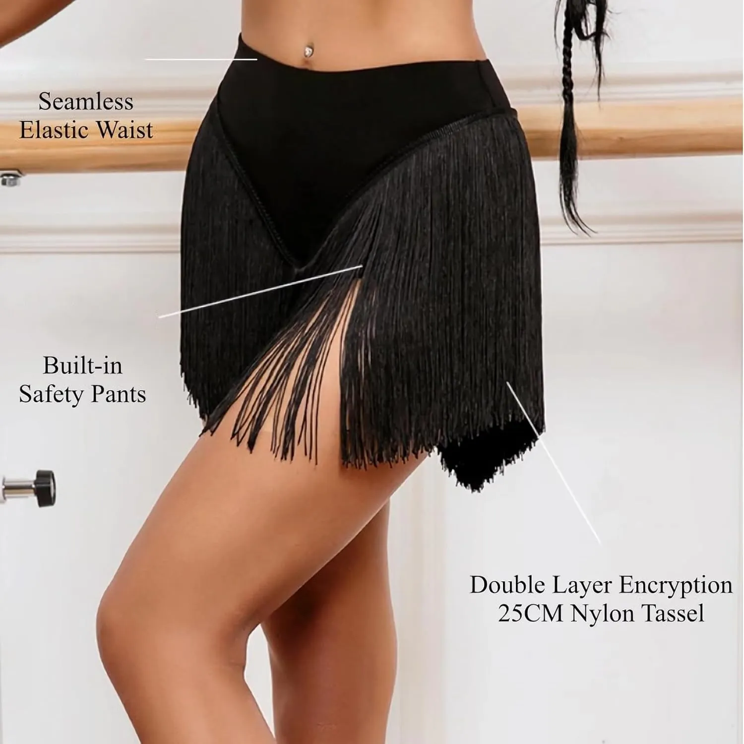Women Latin Dance Skirt Double-Layer Encryption Irregular Tassel Skirt National Standard Dance Training Clothes