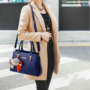 Womens Leather Handbags Purses Top-handle Totes Satchel Shoulder Bag for Ladies With Pompon and Bowknot
