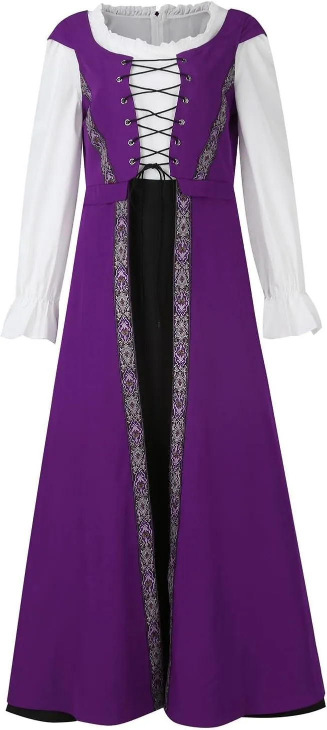 Womens Renaissance Dress 2023 Trendy Ruffle Bell Sleeve Square Neck Tie Up Dress Classic Vintage Victorian Dress