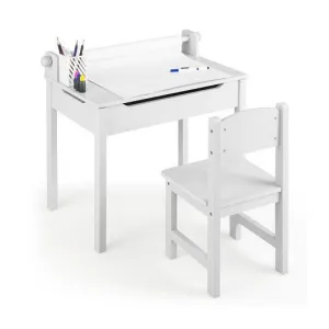 Wooden Kids Table and Chair Set with Storage and Paper Roll Holder-White - Color