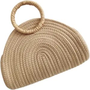 Woven Handheld Bag Capacity Beach Tote for Women Portable Storage Pouch with Rustic Style for Home Storage Leisure Travel and Shopping