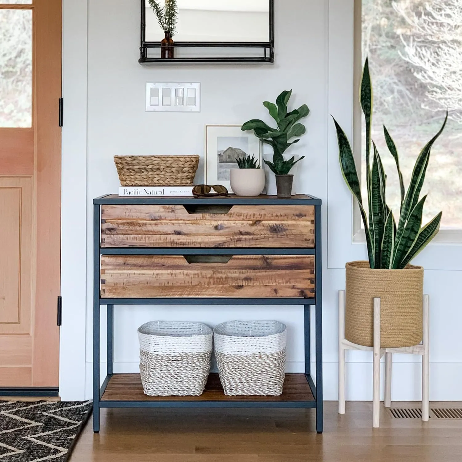 Woven Jute Plant Basket, Wicker Basket Planter for 11 inch Pot, Round Indoor Tree Pot Cover, Small Boho Storage Bin Organizer, Rustic Basket for Plants and Home Decor, 12.5” x 12.5”