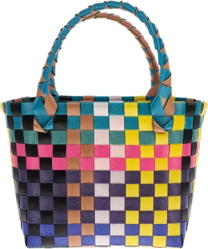 Woven Storage Basket Shopping Bag with Handles Portable Market Basket Woven Tote Bag Reusable Grocery Basket Wicker Picnic Basket for Home Travel Organizer A
