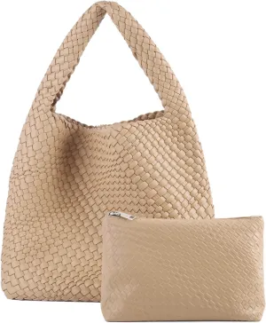Woven Tote Bag For Women,Vegan Leather Hand Woven Handbags And Purse,Shoulder Bag Top-Handle Bag All-Match Underarm Bag