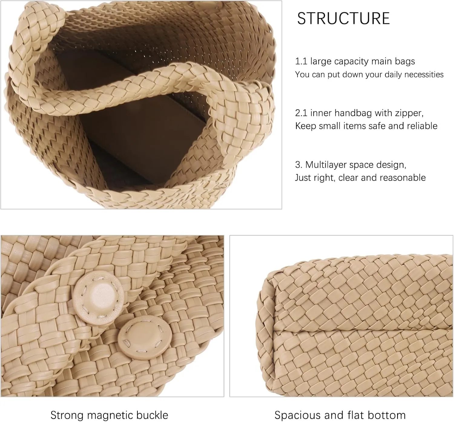 Woven Tote Bag For Women,Vegan Leather Hand Woven Handbags And Purse,Shoulder Bag Top-Handle Bag All-Match Underarm Bag