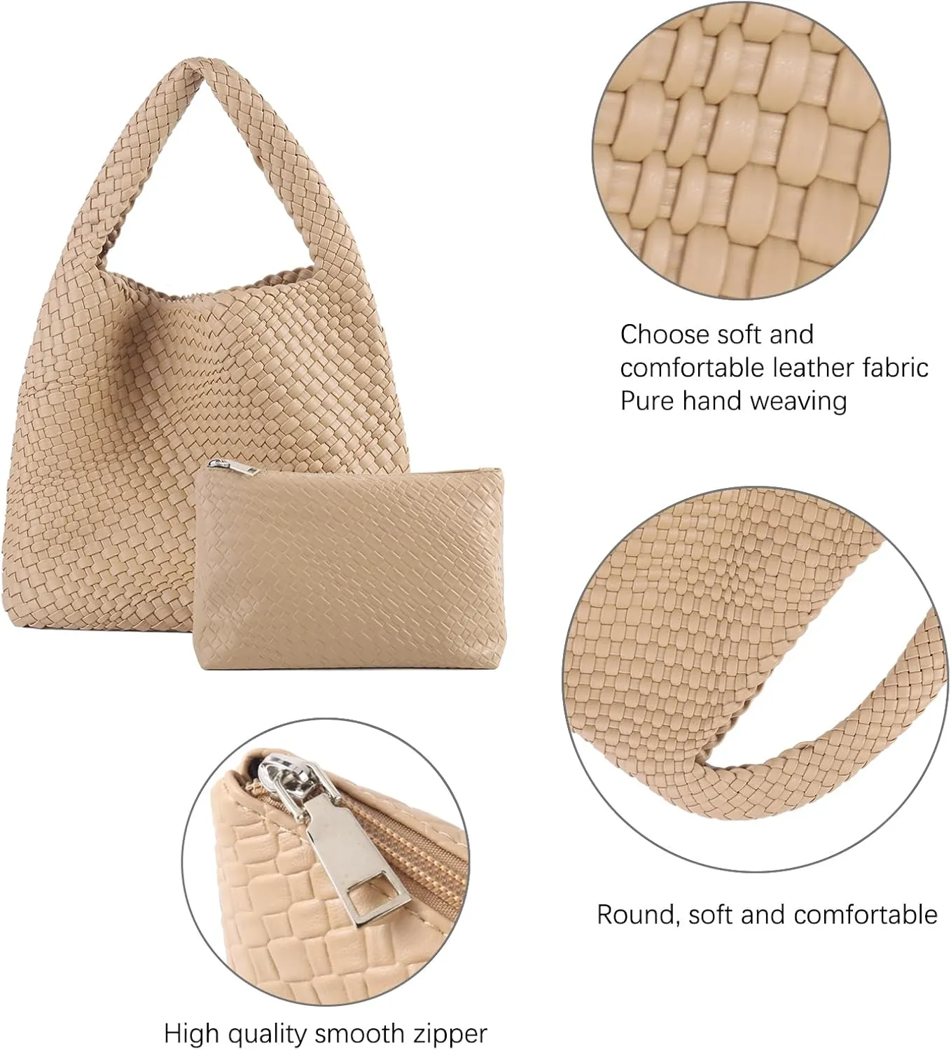 Woven Tote Bag For Women,Vegan Leather Hand Woven Handbags And Purse,Shoulder Bag Top-Handle Bag All-Match Underarm Bag