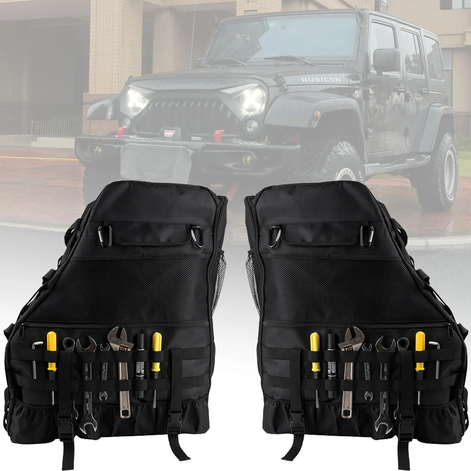 Wrangler Roll Bar Storage Bag Cage for JK TL LJ JL 4-Door Organizers Accessories with Multi-Pockets Tool Kits Bottle Drink Phone Gadget Holder - Pack of 2 Cargo Bag Saddlebag