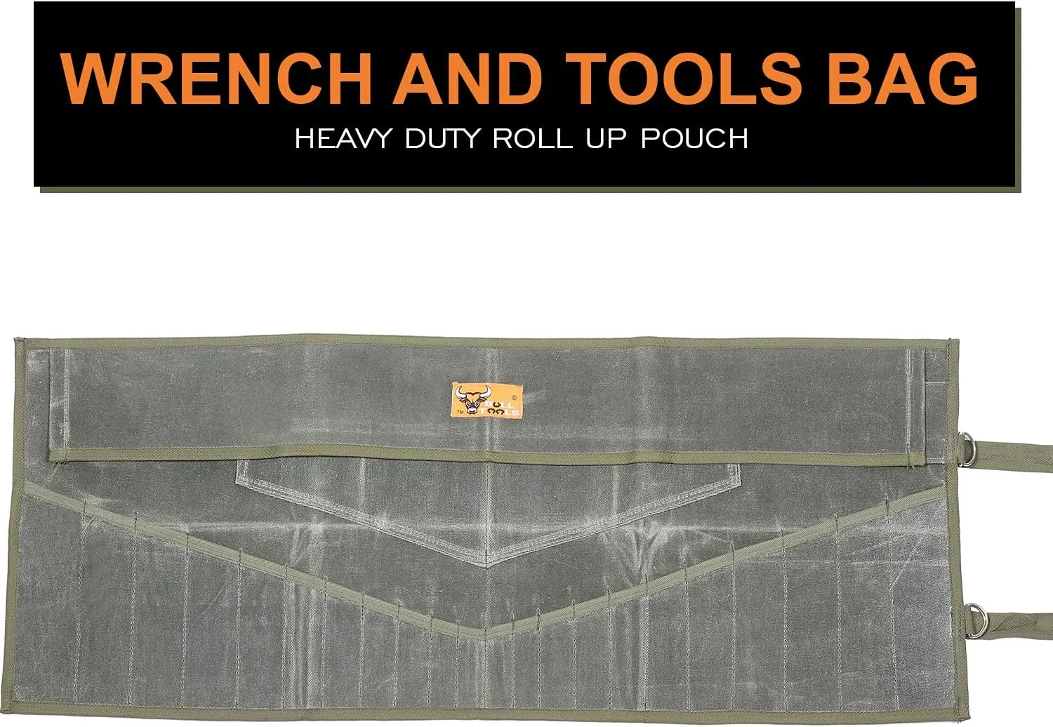 Wrench Roll Organizer 26 Pocket Waxed Canvas Tool Bag for Mechanics & DIY Enthusiasts Compact Roll-Up Tool Pouch for Metric & Standard Wrenches - Olive Drab (Tools Not Included)