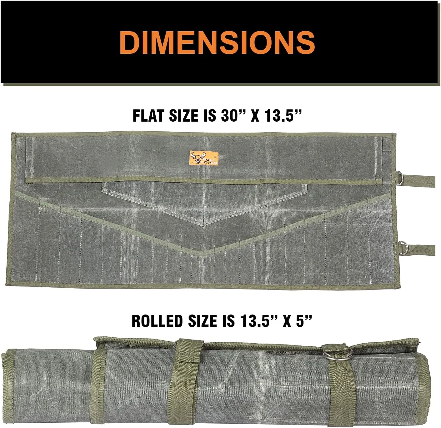 Wrench Roll Organizer 26 Pocket Waxed Canvas Tool Bag for Mechanics & DIY Enthusiasts Compact Roll-Up Tool Pouch for Metric & Standard Wrenches - Olive Drab (Tools Not Included)
