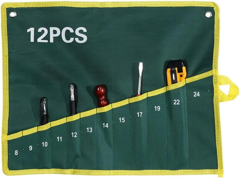 Wrench Roll Up Tool Bag, Pockets Pouch Spanner Wrench Tool Bag for Woodworker Handymen Craftsmen(12PCS)