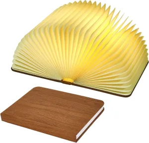 XIUDI 8 Colors Small Folding Book Lamp,Upgraded Version Portable Book-Shaped Desk Light,Novelty LED Paper Lantern with USB Rechargeable Night Light,Small Wood (Size 5.7×4.3×1in), XIU0022