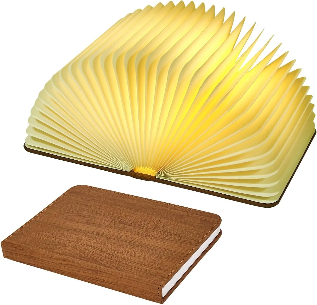 XIUDI 8 Colors Small Folding Book Lamp,Upgraded Version Portable Book-Shaped Desk Light,Novelty LED Paper Lantern with USB Rechargeable Night Light,Small Wood (Size 5.7×4.3×1in), XIU0022