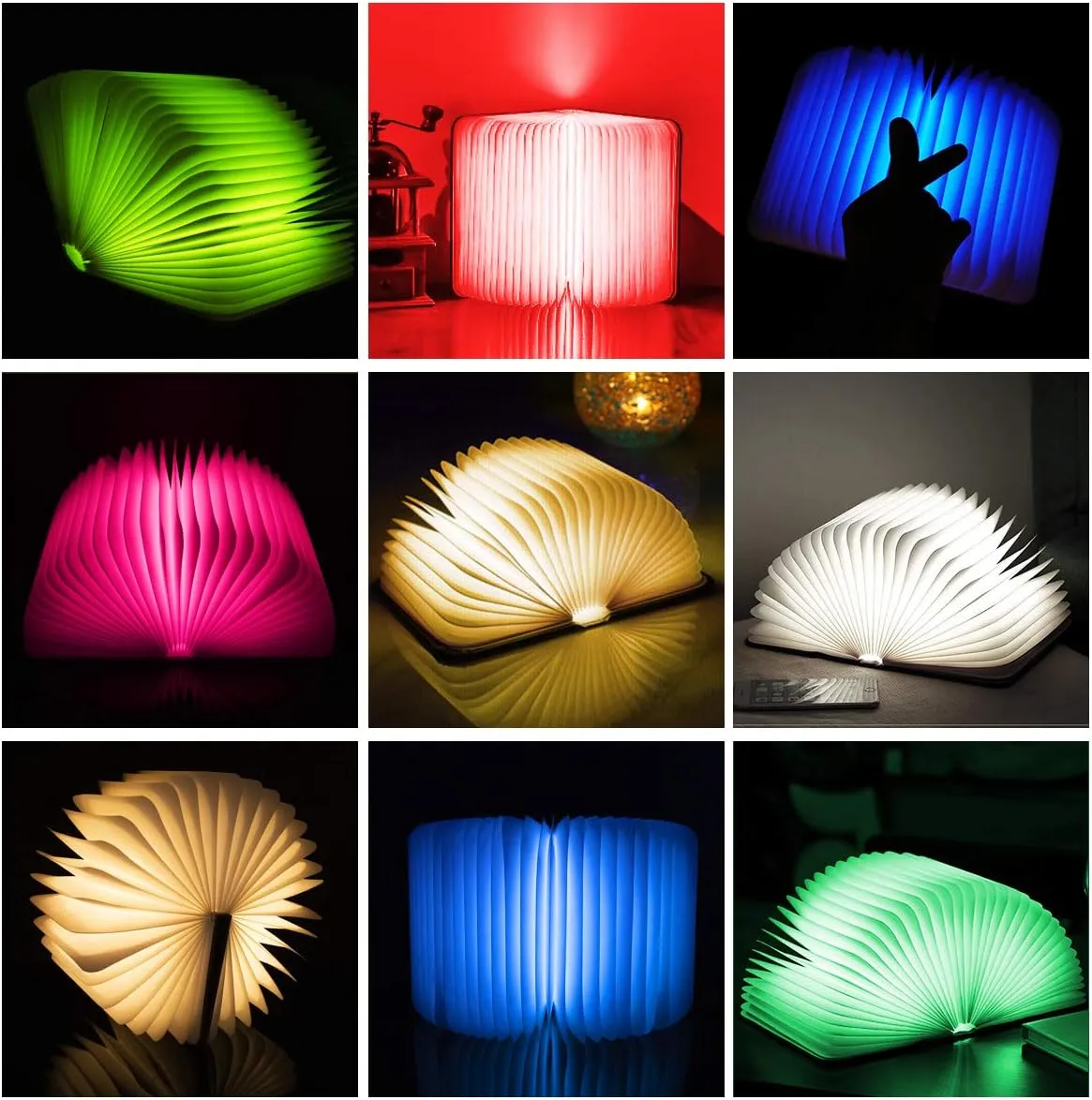 XIUDI 8 Colors Small Folding Book Lamp,Upgraded Version Portable Book-Shaped Desk Light,Novelty LED Paper Lantern with USB Rechargeable Night Light,Small Wood (Size 5.7×4.3×1in), XIU0022