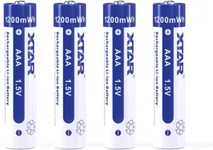 XTAR Rechargeable Lithium AAA Batteries 4Packs,1200 mWh Constant Output 1.5V Li-ion AAA Battery, 1200 Cycles for Toy Cars Toothbrush(4 * 1.5V 1200mWh Batteries)
