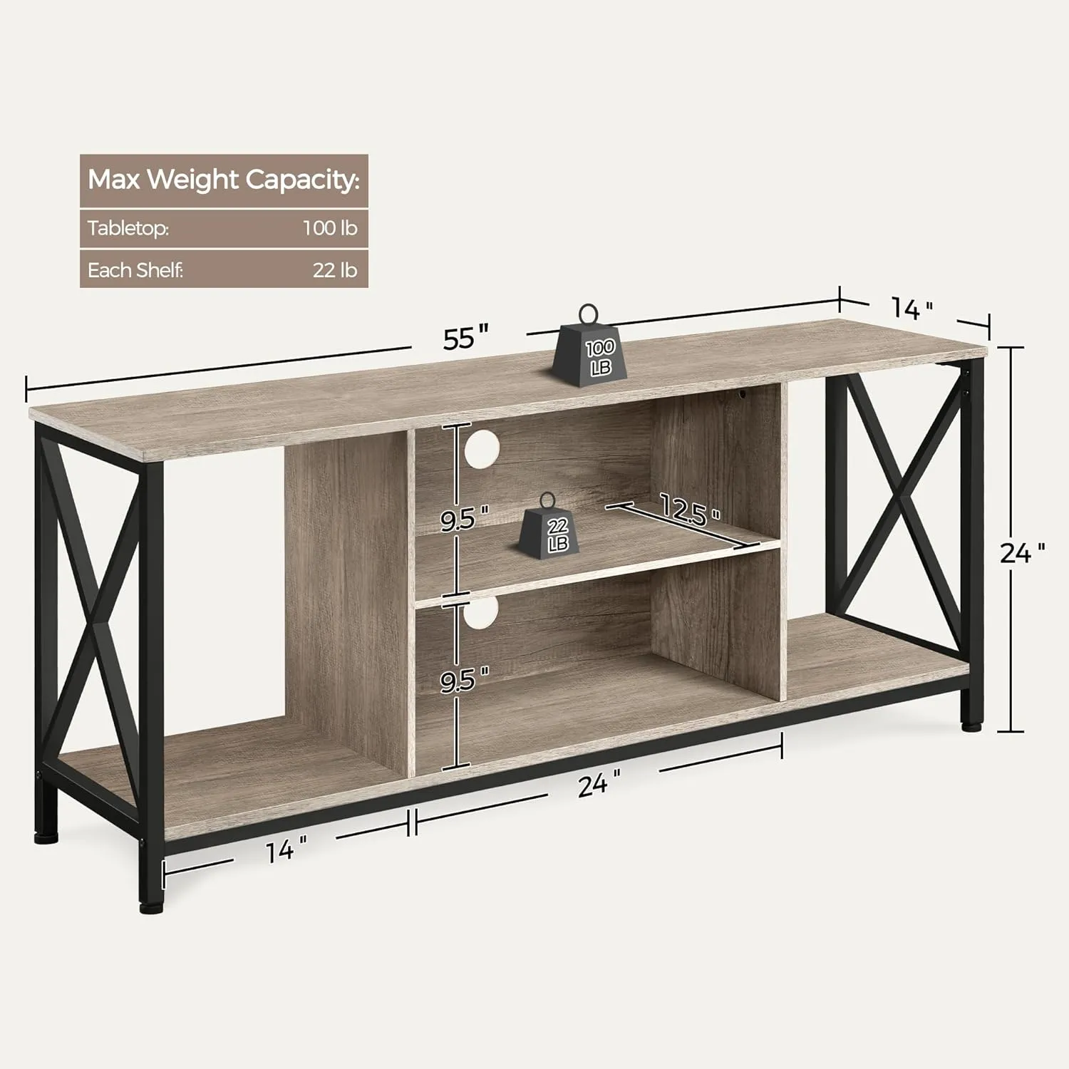 Yaheetech TV Stand for TVs up to 65 Inch, 55 Inch Entertainment Center with Storage, Wood TV Console with Shelves for Living Room, Gray