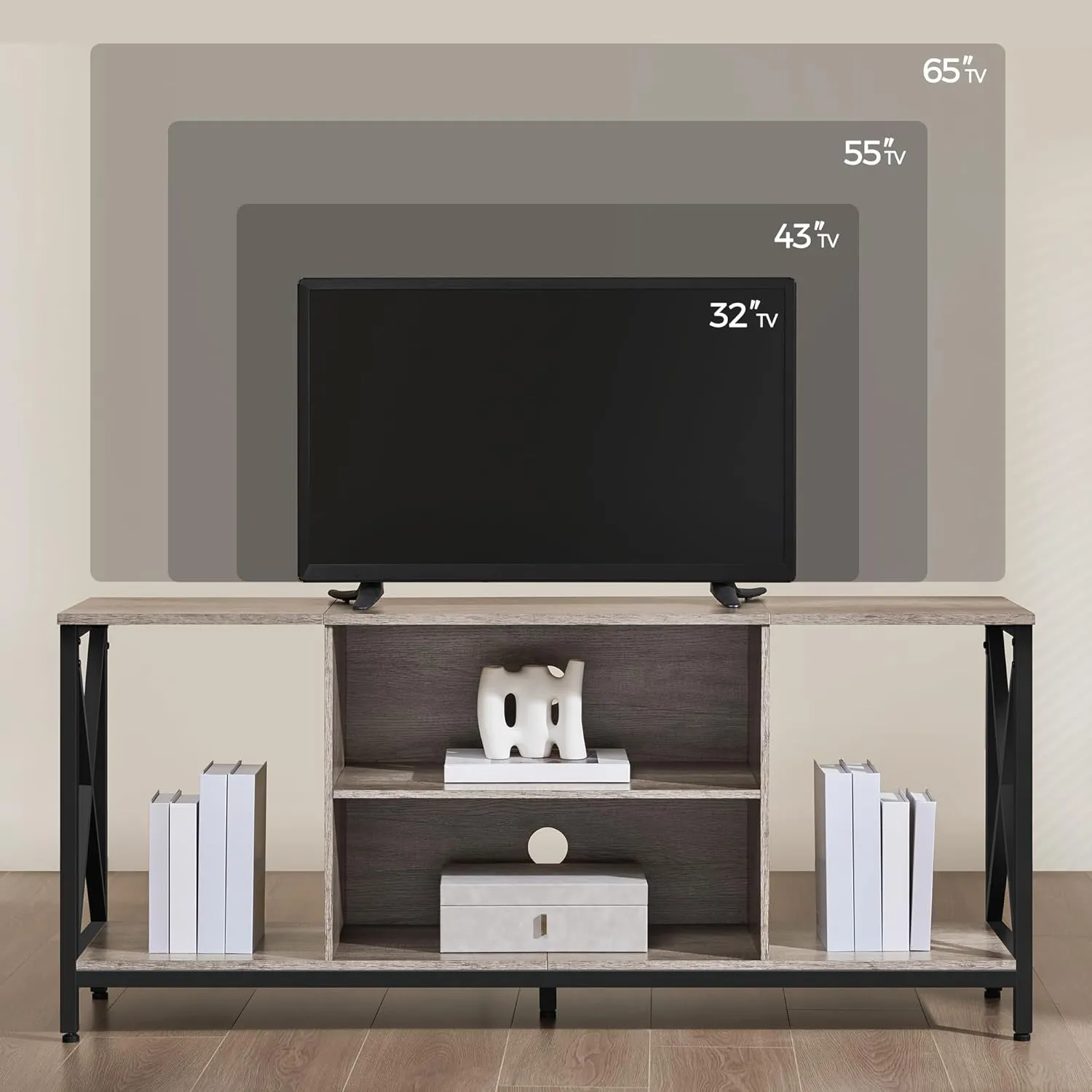 Yaheetech TV Stand for TVs up to 65 Inch, 55 Inch Entertainment Center with Storage, Wood TV Console with Shelves for Living Room, Gray