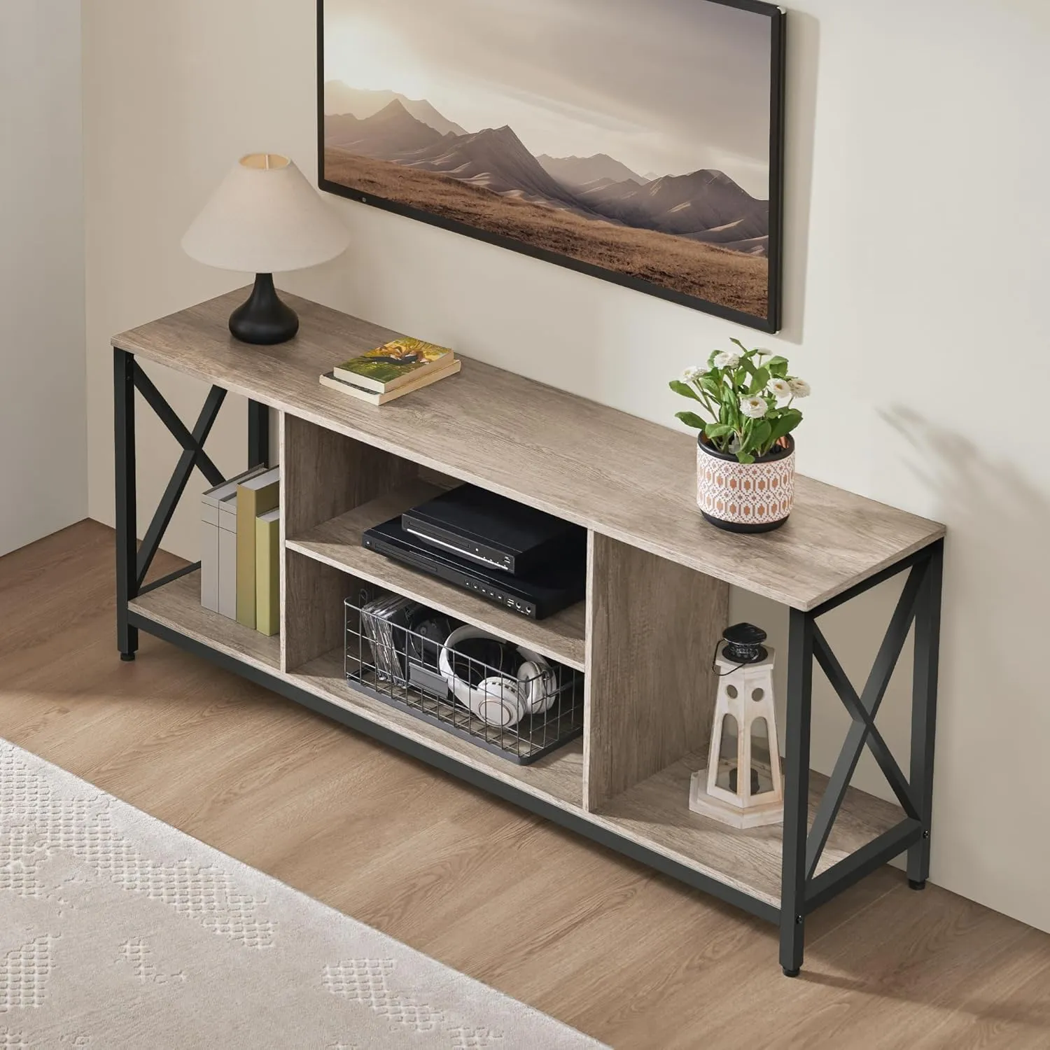 Yaheetech TV Stand for TVs up to 65 Inch, 55 Inch Entertainment Center with Storage, Wood TV Console with Shelves for Living Room, Gray
