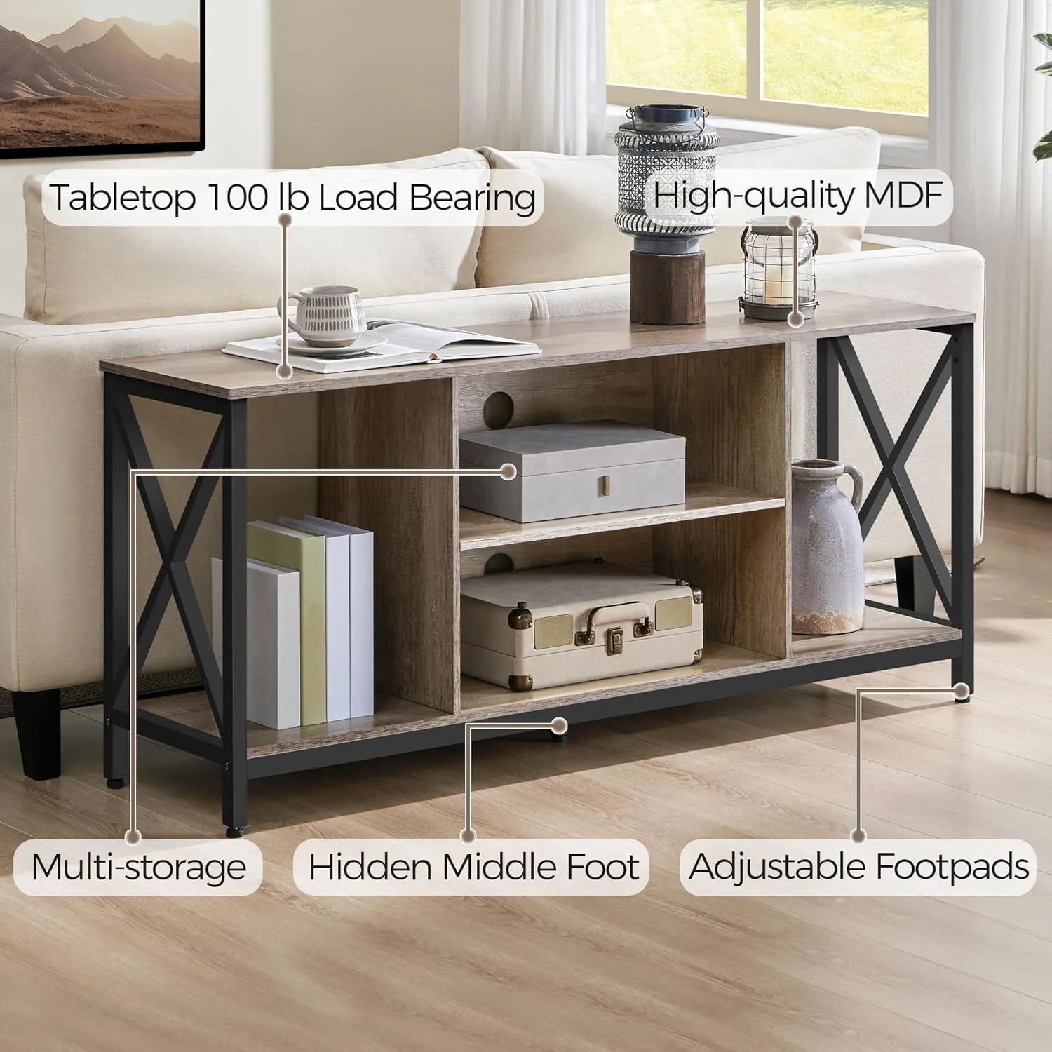 Yaheetech TV Stand for TVs up to 65 Inch, 55 Inch Entertainment Center with Storage, Wood TV Console with Shelves for Living Room, Gray