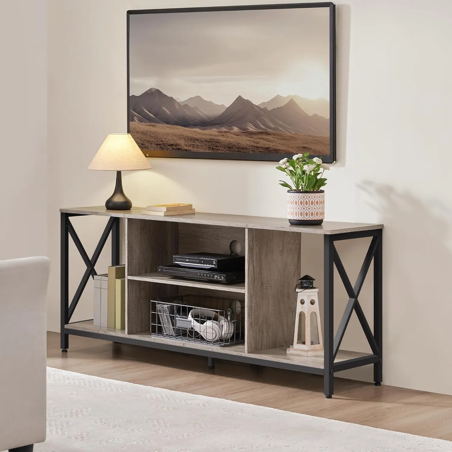 Yaheetech TV Stand for TVs up to 65 Inch, 55 Inch Entertainment Center with Storage, Wood TV Console with Shelves for Living Room, Gray