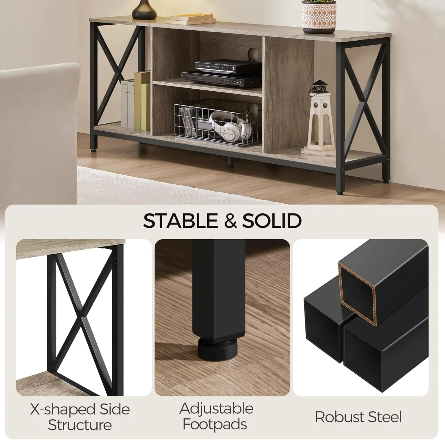 Yaheetech TV Stand for TVs up to 65 Inch, 55 Inch Entertainment Center with Storage, Wood TV Console with Shelves for Living Room, Gray