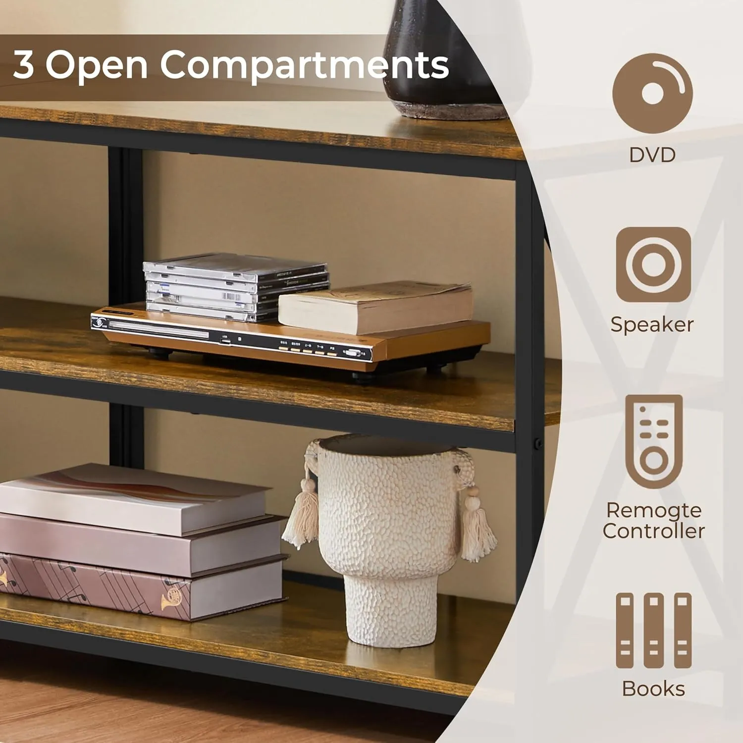 Yaheetech TV Stand for TVs Up to 70 Inches, Entertainment Center with 3-Tier Wooden Storage Shelves TV Console for Living Room, Rustic Brown