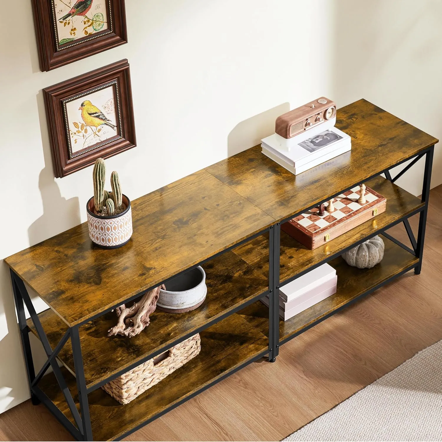 Yaheetech TV Stand for TVs Up to 70 Inches, Entertainment Center with 3-Tier Wooden Storage Shelves TV Console for Living Room, Rustic Brown