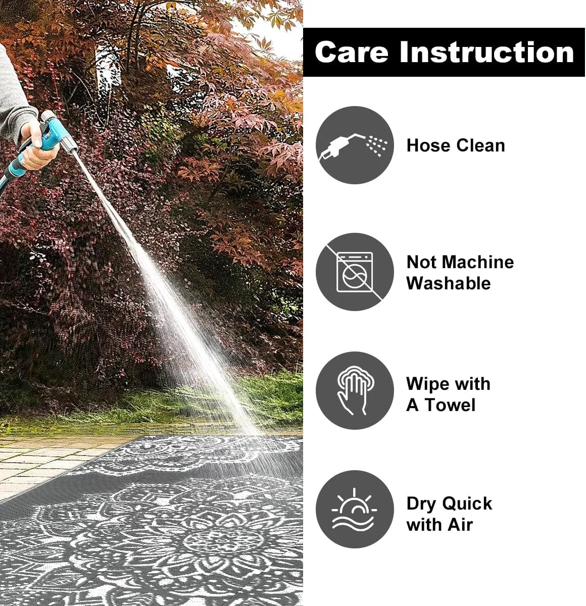 Yamaziot Waterproof Outdoor Rug 5x8 ft, Reversible Plastic Straw Rug for Patio Clearance, Camping, RV Mat, Large Outside Rug Carpet for Porch, Deck, Backyard, Balcony, Picnic (Grey)