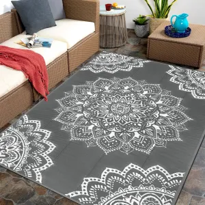 Yamaziot Waterproof Outdoor Rug 5x8 ft, Reversible Plastic Straw Rug for Patio Clearance, Camping, RV Mat, Large Outside Rug Carpet for Porch, Deck, Backyard, Balcony, Picnic (Grey)