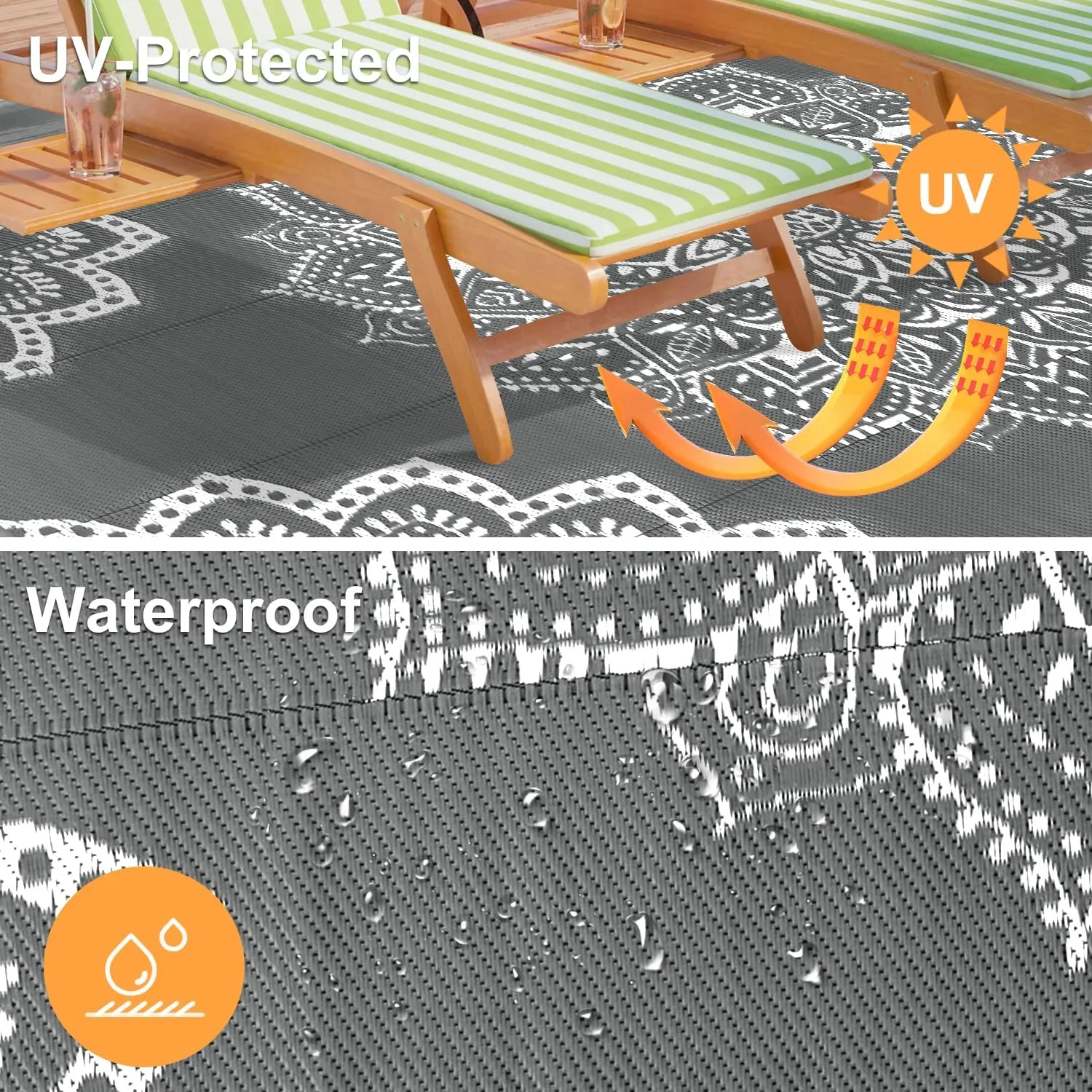 Yamaziot Waterproof Outdoor Rug 5x8 ft, Reversible Plastic Straw Rug for Patio Clearance, Camping, RV Mat, Large Outside Rug Carpet for Porch, Deck, Backyard, Balcony, Picnic (Grey)