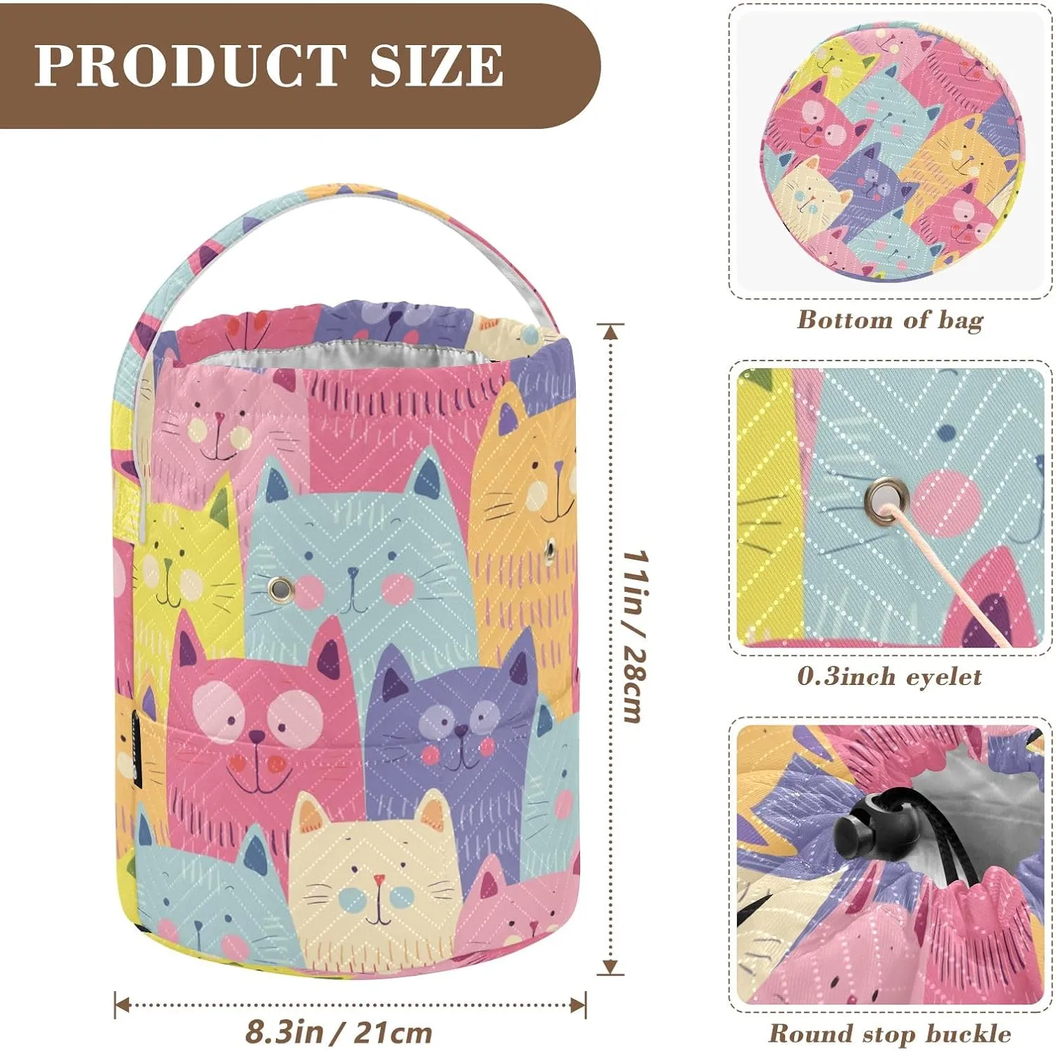 Yarn Storage Bag Small Crochet Bag Knitting Bag Organizer Colorful Cute Cats Yarn Bags for Crocheting Basket