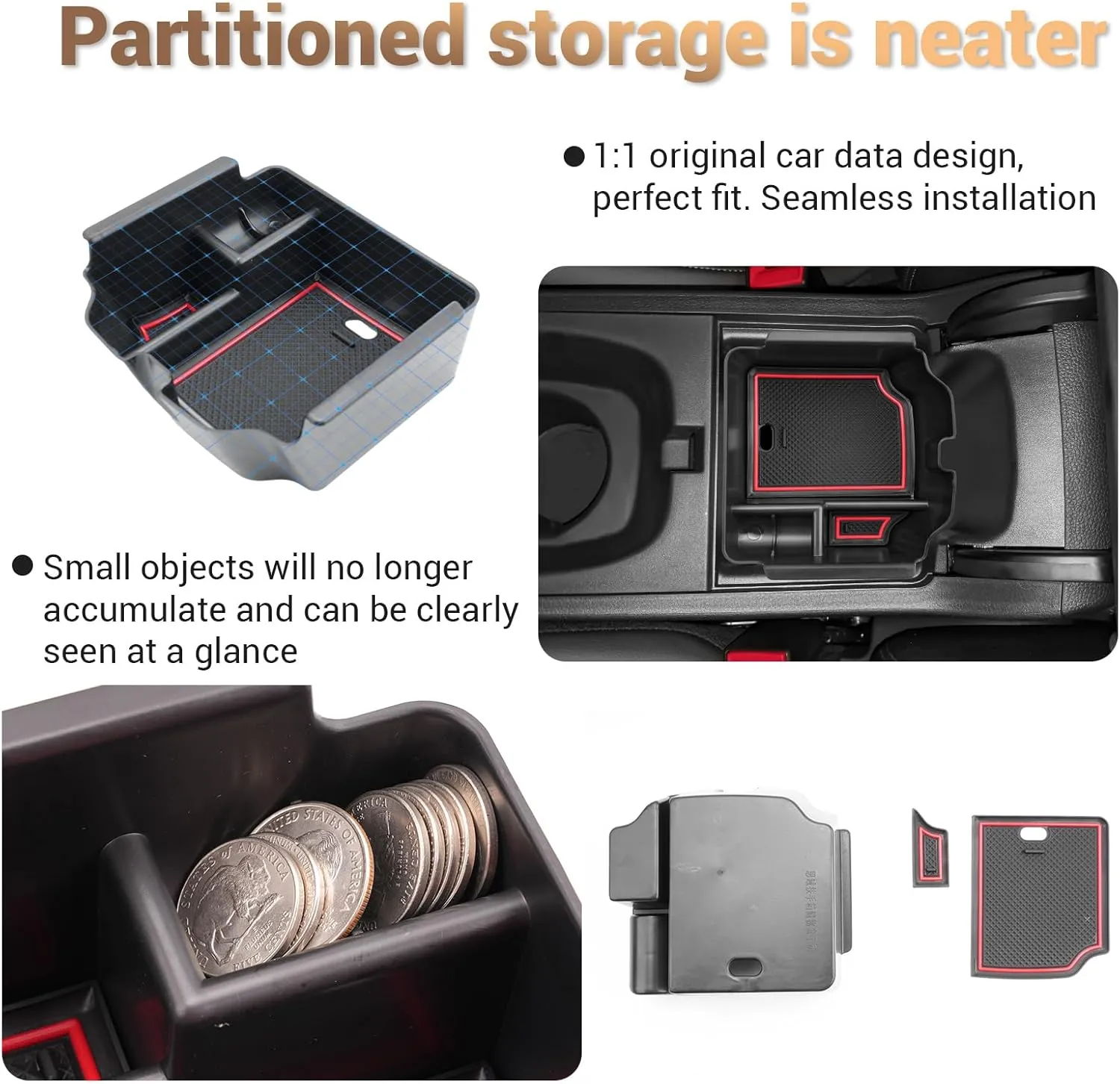 YEE PIN Integra Tray Red for 2023 2024 2025 Acura Integra Center Console Organizer Console Insert Tray Accessories