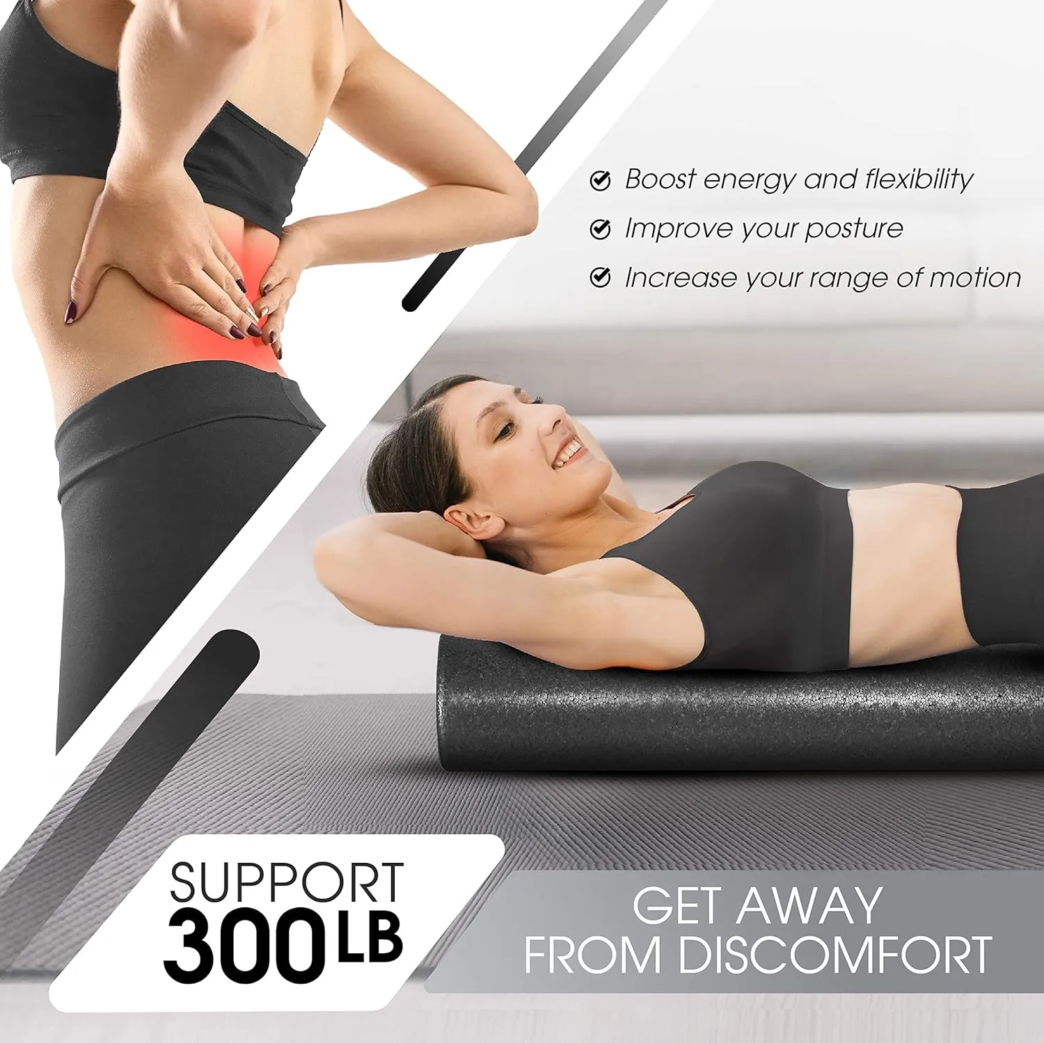 Yes4All High-Density Round Back Roller Foam, Exercise Foam Roller for Yoga, Pilates & Stretching - 12, 18, 24, 36 inch