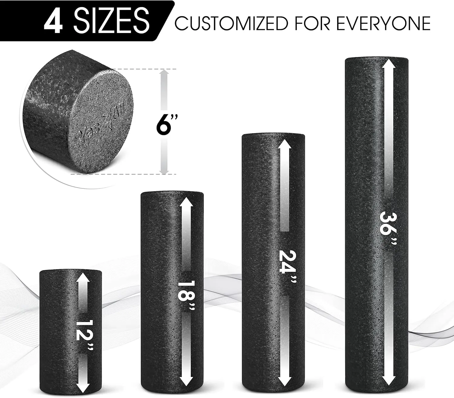Yes4All High-Density Round Back Roller Foam, Exercise Foam Roller for Yoga, Pilates & Stretching - 12, 18, 24, 36 inch